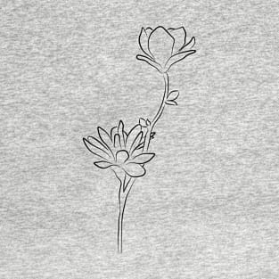 Flower Line Drawing - Modern Magnolia T-Shirt